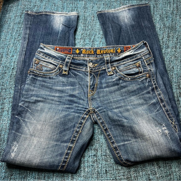 Rock Revival Noelle Boot Cut Jeans Embroidered Flap Pocket Low Rise Y2K - Picture 5 of 9